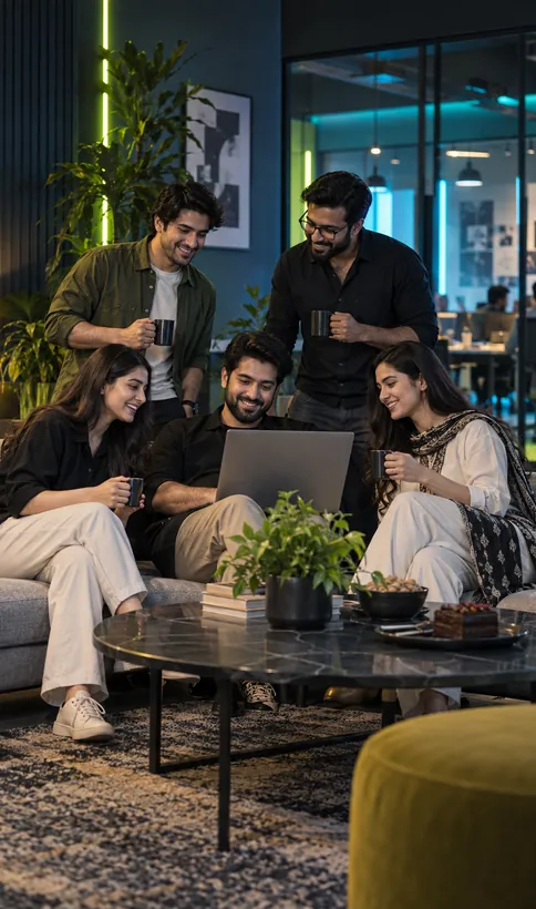 Creative team celebrating a successful launch